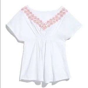 Lilly Pulitzer for Target Embroidered with Gold and Pink White Top
